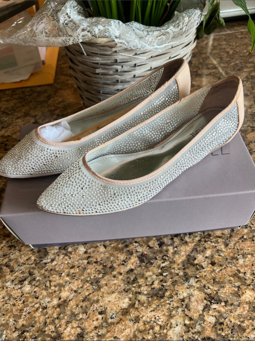 Blingy rhinestone flats silver & blush sz8-8.5